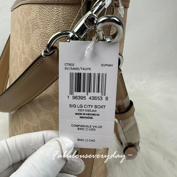 Coach City Large Bucket Bag Crossbody In Signature Canvas CT802 Sand/Taupe NWT - Picture 6 of 11